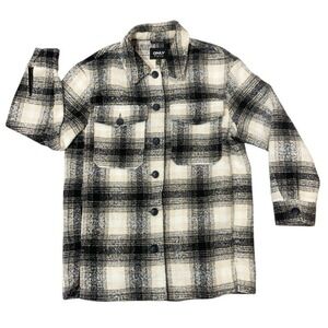 ONLY Allison Check Shacket Jacket Women's Black Beige Plaid Oversized